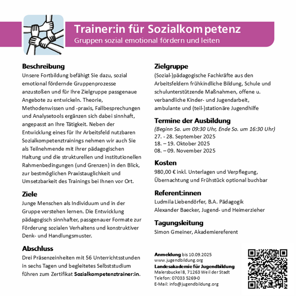 Infoabend zur Sozialkompetenz-Ausbildung - online 18-19 Uhr